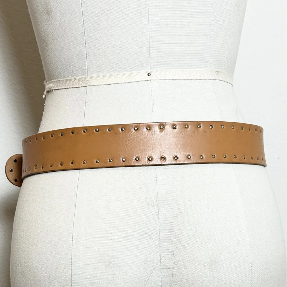 Vintage Calvin Klein Jeans Genuine Leather Tan Studded Wide Buckle Unisex Size M